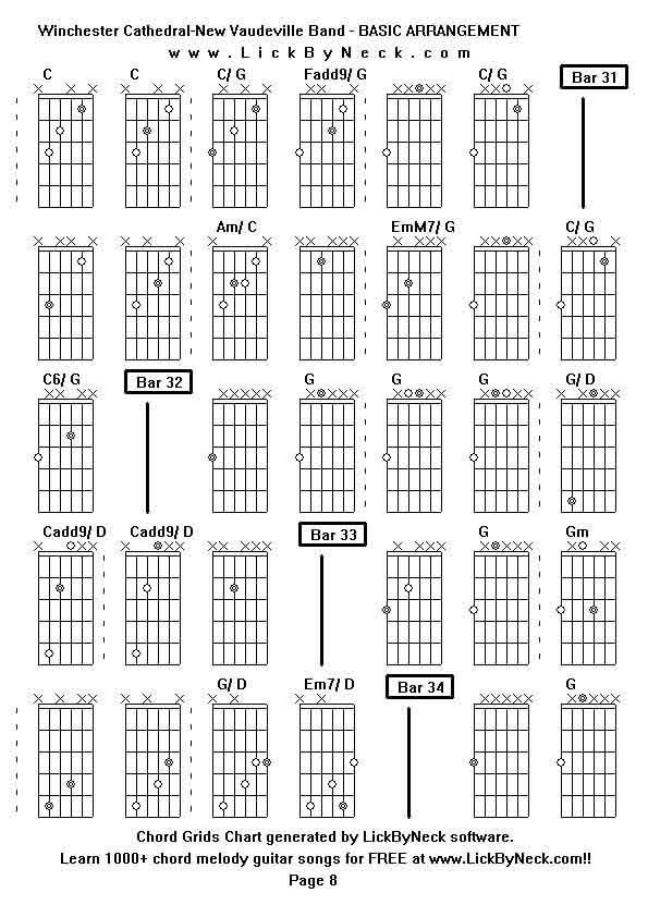 Chord Grids Chart of chord melody fingerstyle guitar song-Winchester Cathedral-New Vaudeville Band - BASIC ARRANGEMENT,generated by LickByNeck software.